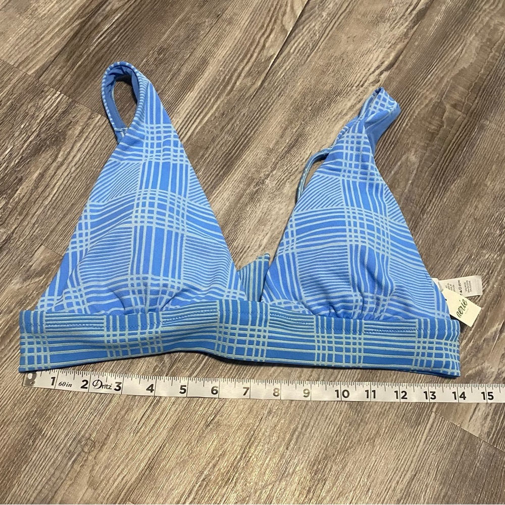 Aerie Jacquard Plaid Triangle Bikini Top Blue Size Large NWT